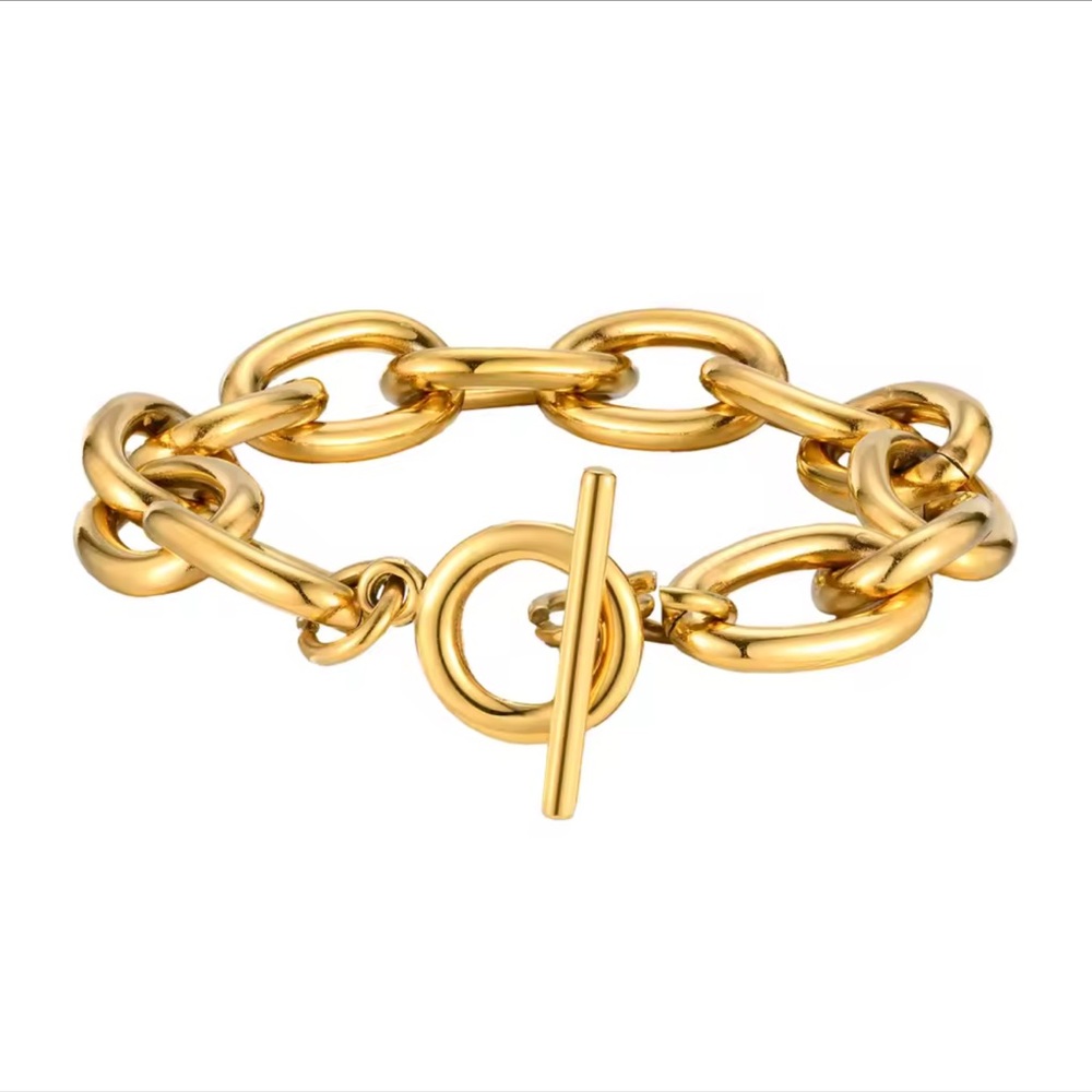 Chunky Bold Toggle Bracelets 18K Gold Stainless Steel - Picture 8 of 9